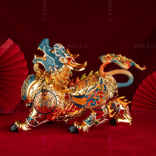 Imperial Pi Xiu Cloisonné Enamel Statue - Ancient Wealth Guardian with Hand-Painted Brilliance