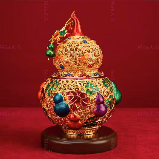 Chinese Cloisonné Enamel Gourd Vase - Symbol of Perfection & Good Fortune, Handcrafted Home Decor Gift