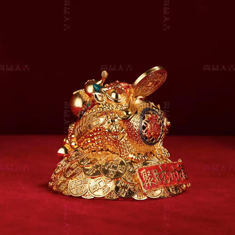 Mystical Fortune Frog Statue - Cloisonné Enamel Money Toad on Ancient Coins, Holding Gold Coin & Blessing Gourd for Wealth
