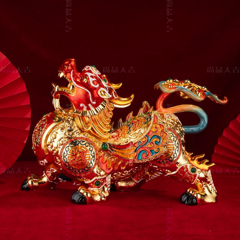 Imperial Pi Xiu Cloisonné Enamel Statue - Ancient Wealth Guardian with Hand-Painted Brilliance
