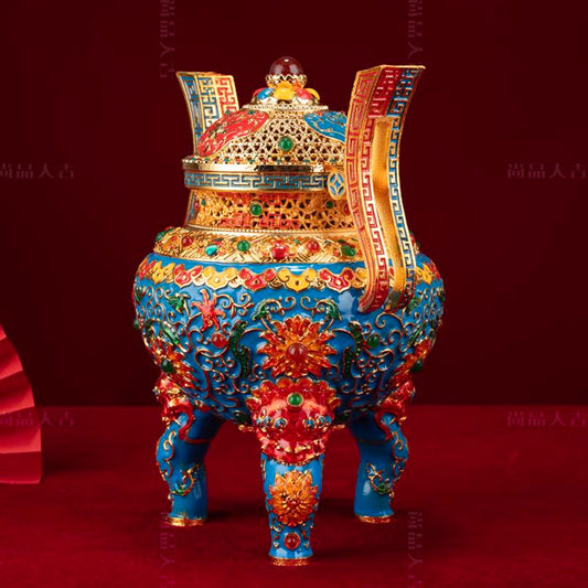 Imperial Harmony Cloisonné Ding - 22.5cm Sacred Vessel for Home & Office