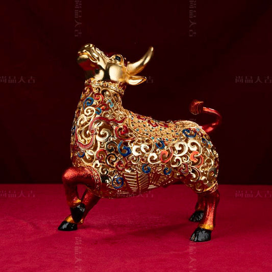 Charging Bull Destiny Sculpture - Breakthrough Gift for Achievers in Cloisonné Art