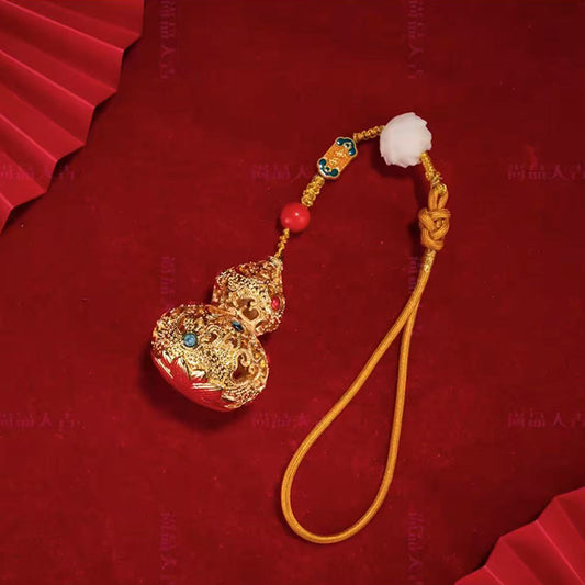 Mini Cloisonné Enamel Gourd Charm - Double Blessings Car & Bag Accessory, Portable Good Luck Amulet (4x6cm)