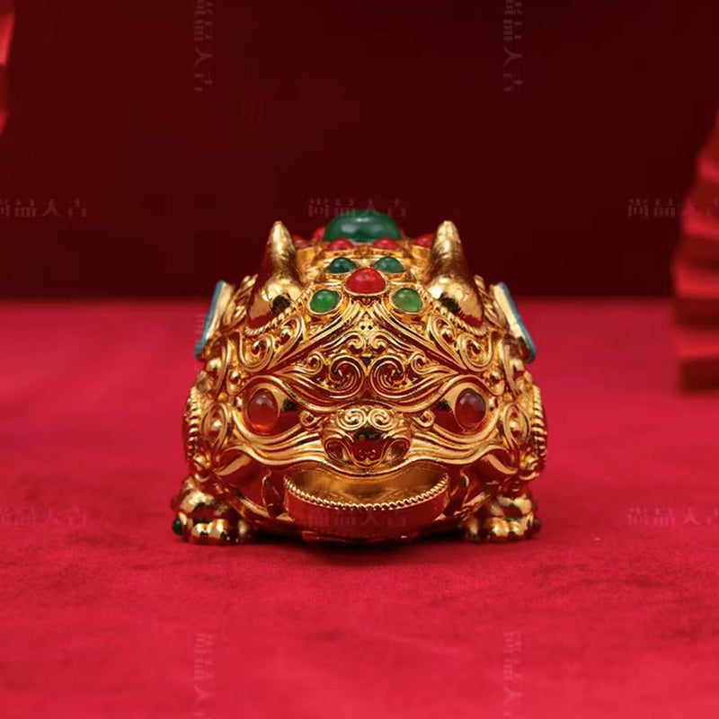 Chinese Cloisonné Fortune Guardian - Wealth Beast Holding Gold Coin, Feng Shui Money Magnet for Office/Home