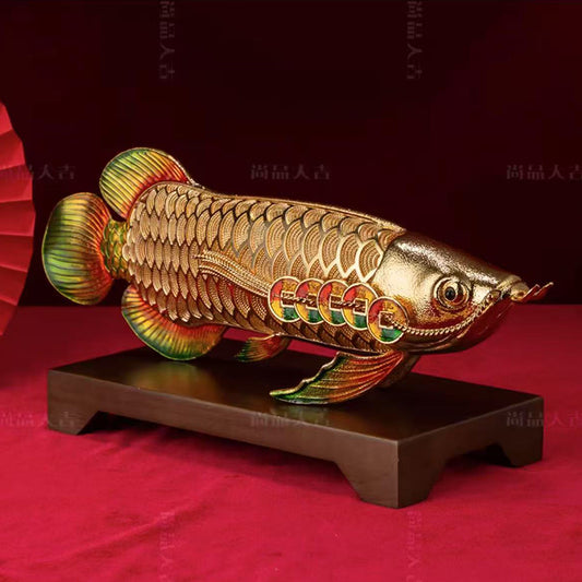 Fortune Arowana Cloisonné Sculpture - 40cm Wealth Guardian with Coin Blessings, Unique Chinese Art Gift