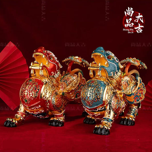 Imperial Pi Xiu Cloisonné Enamel Statue - Ancient Wealth Guardian with Hand-Painted Brilliance