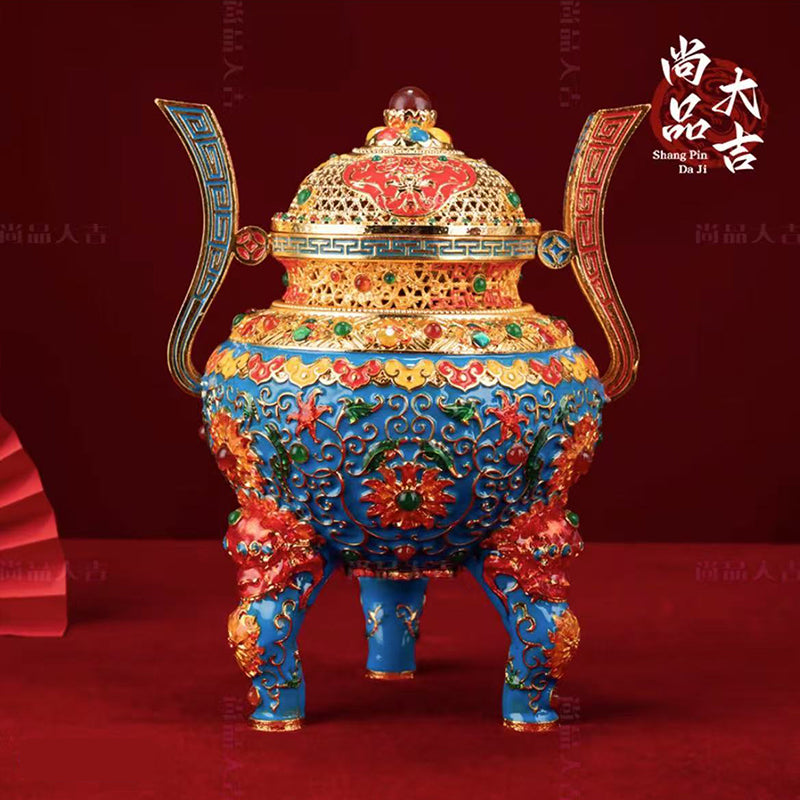 Imperial Harmony Cloisonné Ding - 22.5cm Sacred Vessel for Home & Office