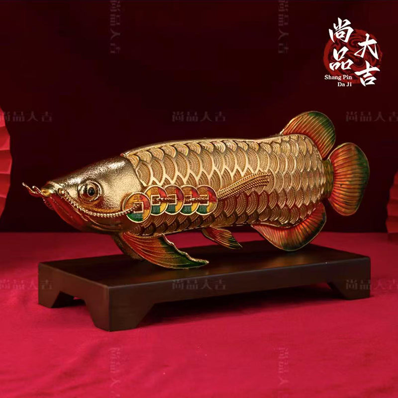 Fortune Arowana Cloisonné Sculpture - 40cm Wealth Guardian with Coin Blessings, Unique Chinese Art Gift