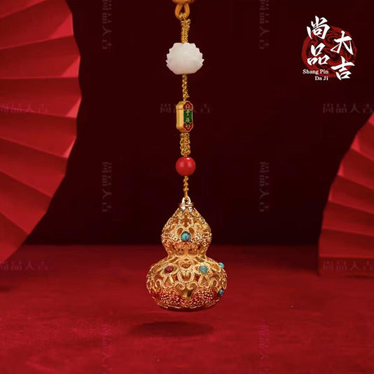 Mini Cloisonné Enamel Gourd Charm - Double Blessings Car & Bag Accessory, Portable Good Luck Amulet (4x6cm)