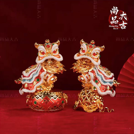 Unique Special Gifts: Hand-Enameled Lion Dance Duo - Mini Cloisonné Joy Bringers