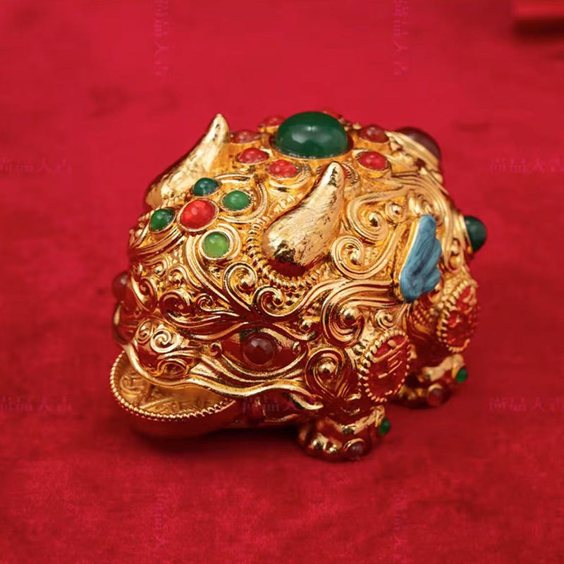 Chinese Cloisonné Fortune Guardian - Wealth Beast Holding Gold Coin, Feng Shui Money Magnet for Office/Home