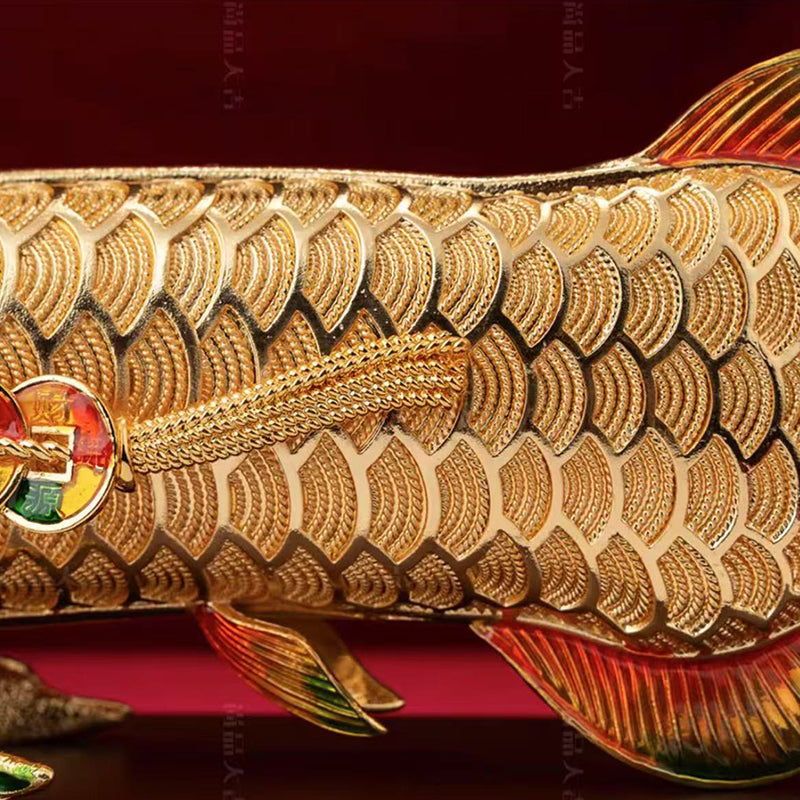 Fortune Arowana Cloisonné Sculpture - 40cm Wealth Guardian with Coin Blessings, Unique Chinese Art Gift