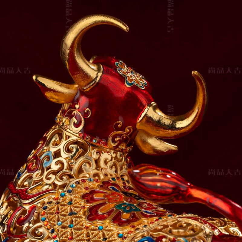 Charging Bull Destiny Sculpture - Breakthrough Gift for Achievers in Cloisonné Art