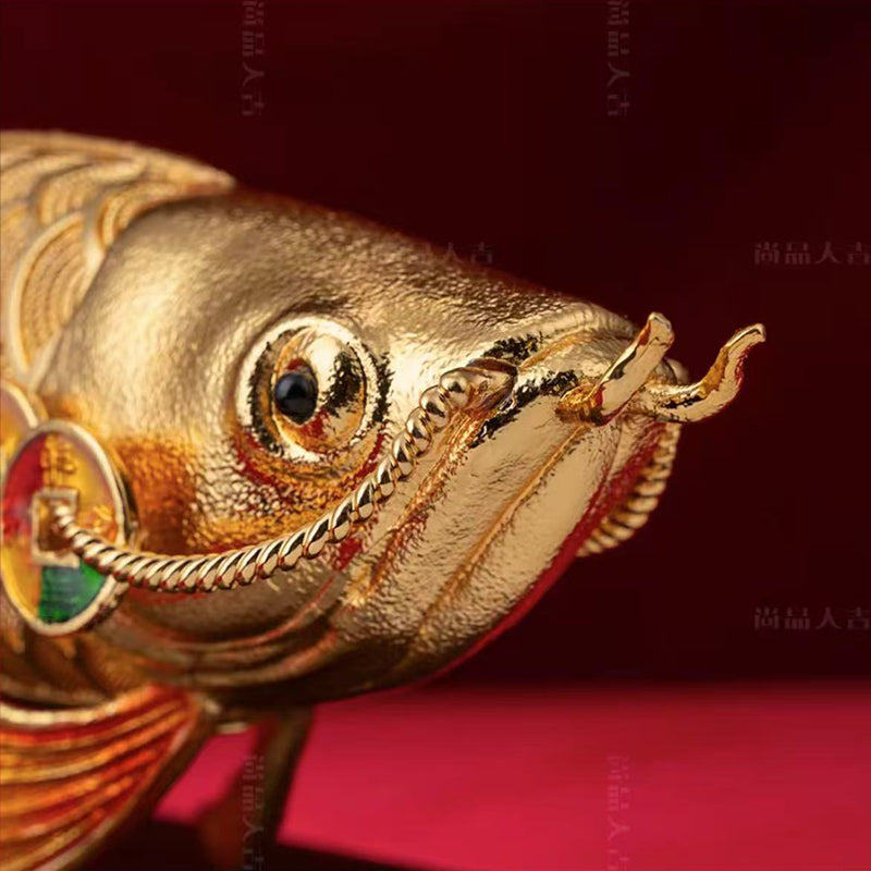 Fortune Arowana Cloisonné Sculpture - 40cm Wealth Guardian with Coin Blessings, Unique Chinese Art Gift