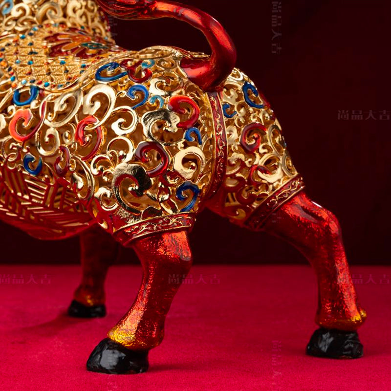 Charging Bull Destiny Sculpture - Breakthrough Gift for Achievers in Cloisonné Art