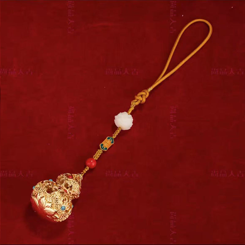 Mini Cloisonné Enamel Gourd Charm - Double Blessings Car & Bag Accessory, Portable Good Luck Amulet (4x6cm)