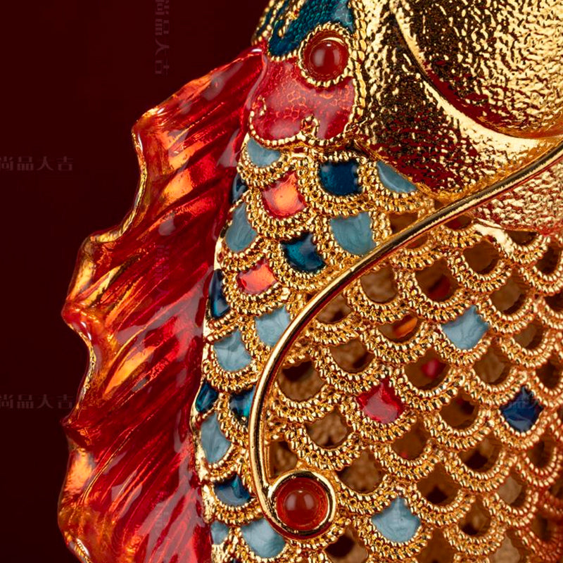 Dynamic Leaping Koi Cloisonné Sculpture - 40cm Golden Ambition Symbol for Office & Home
