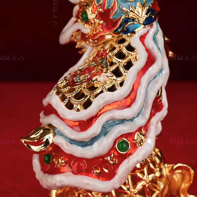 Unique Special Gifts: Hand-Enameled Lion Dance Duo - Mini Cloisonné Joy Bringers