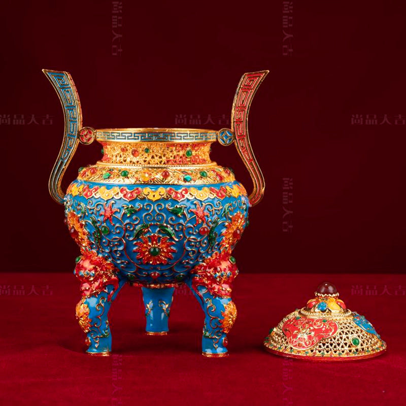 Imperial Harmony Cloisonné Ding - 22.5cm Sacred Vessel for Home & Office